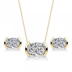 Italo Golden Half Bezel Cushion Cut Necklace & Earrings Jewelry Set