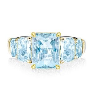 Five Stone Radiant Cut Aquamarine Engagement Ring