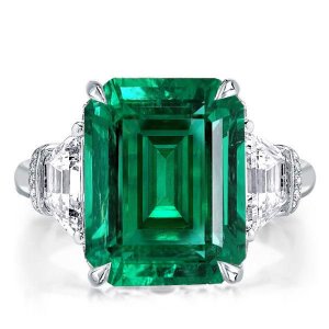 Italo Green Sapphire Ring Emerald Cut Ring Three Stone Engagement Ring