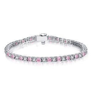 Alternating Pink & White Sapphire Tennis Bracelet For Women