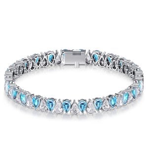 Italo Pear Cut White & Aquamarine Tennis Bracelet For Women