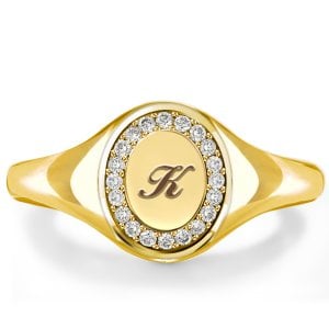 Initial Halo Personalized Signet Ring For Women Pinky Ring