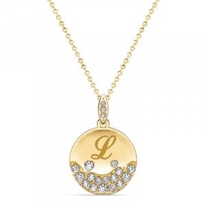 Italo Waterfall Engraved Circle Pendant Initial Personalized Necklace For Women
