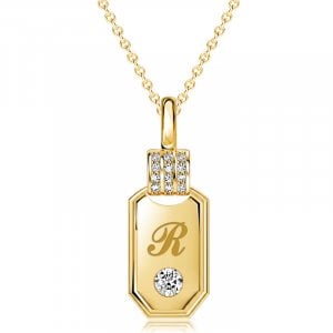 Italo Engraved ID Tag Pendant Initial Personalized Necklace with Birthstones