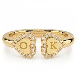 Italo Heart Halo Engraved Initial Personalized Engagement Ring