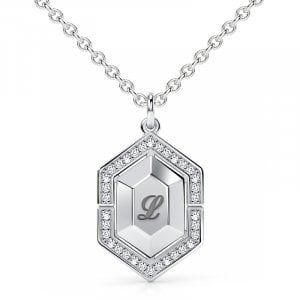 Italo Hexagon Bezel Set Engraved Initial Personalized Necklace For Women
