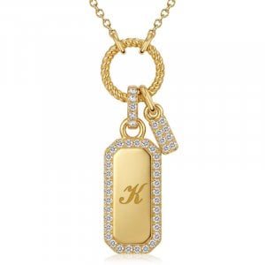 Italo Golden Halo Engraved ID Tag Pendant Initial Personalized Necklace