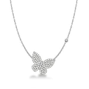 Dancing Butterfly Round White Pendant Necklace For Women