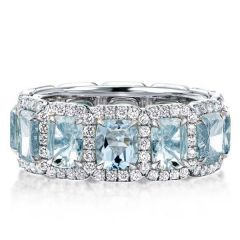 Fashion Aquamarine Halo Cushion Wedding Band Italo Jewelry