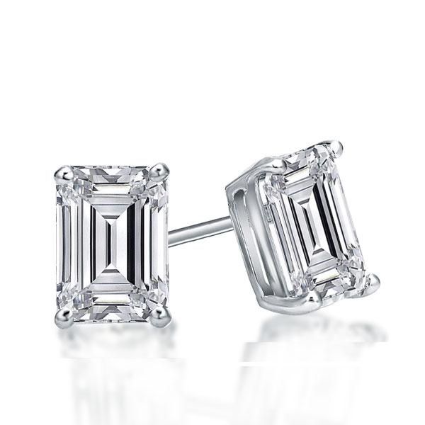 1 Ctw Round & Baguette Cut Lab Created Diamond Stud Earrings 14K White Gold  | eBay