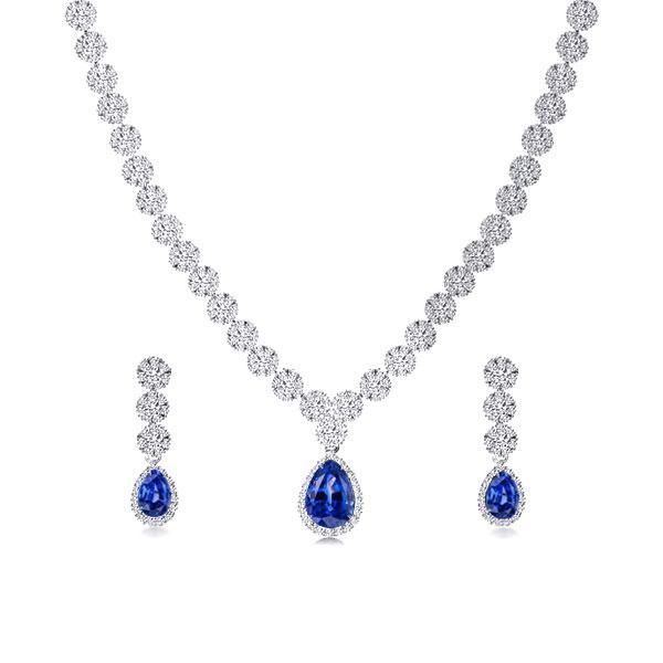 18k White Gold Diamond and Sapphire Necklace Earrings Set - DaVinci Emporium