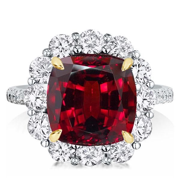 Two Tone Cushion Garnet Halo Engagement Ring