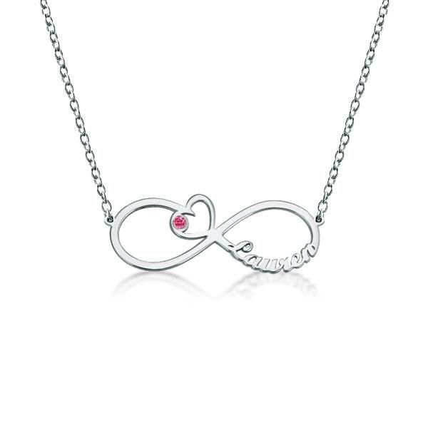 Silver Personalized Heart Birthstone Infinity Name Necklace