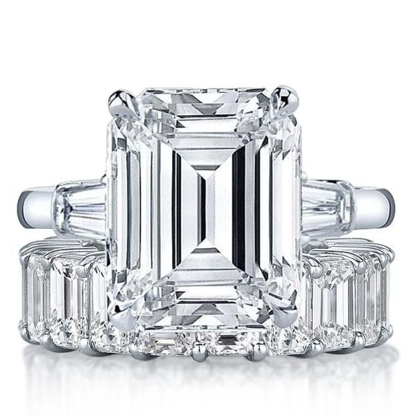 Three Stone Emerald Cut Bridal Set