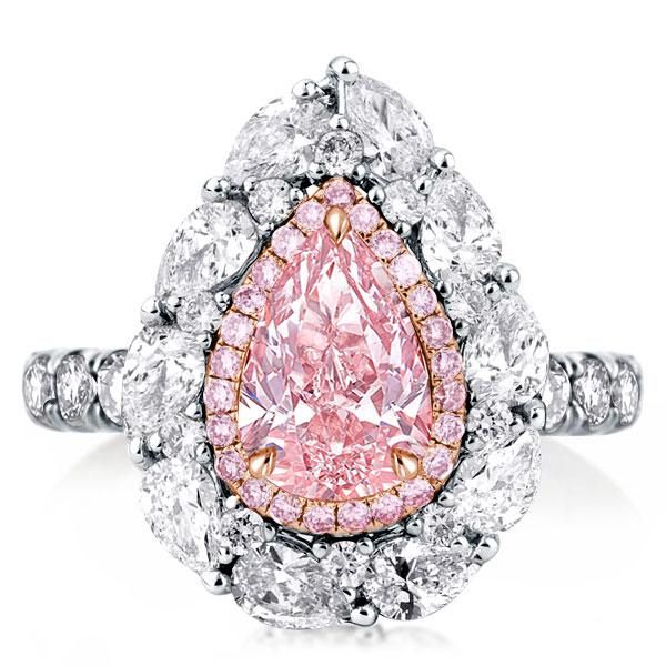 Pink Double Halo Two Tone U-Pave Pear Cut Engagement Ring