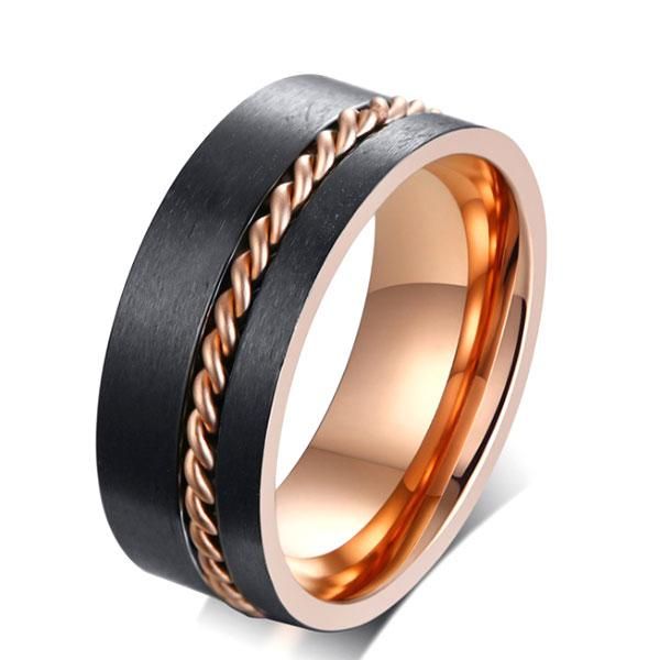 Two Tone Chain Design Stainless Steel Men's Black Wedding Band