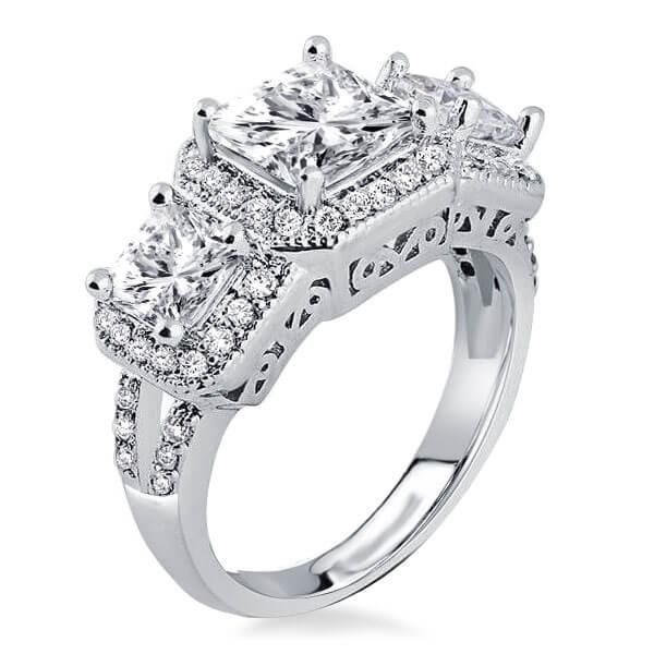 Princess Cut Three Stone Rings