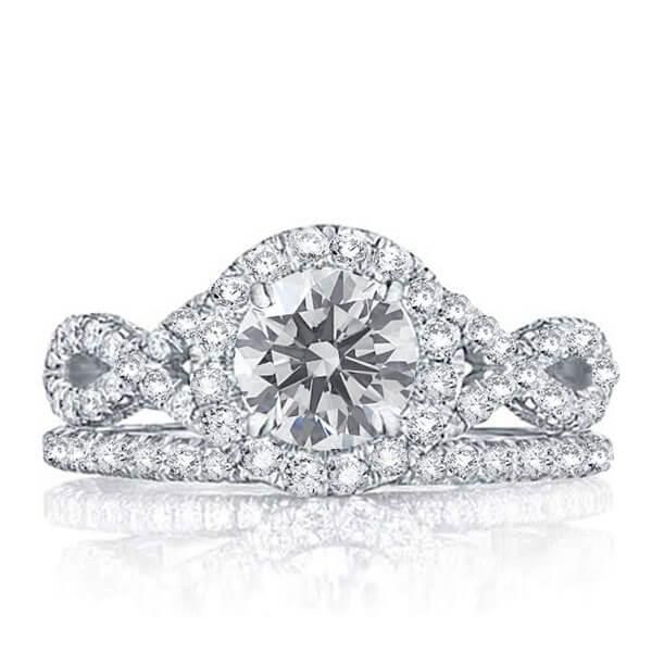Twisted Pave Halo Engagement Ring