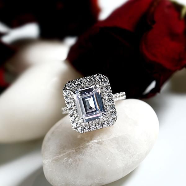 Emerald Cut Halo Engagement Ring