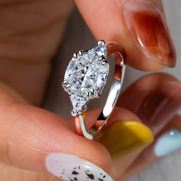 Best White Sapphire 3 Stone Cushion Cut Engagement Ring Italo Jewelry