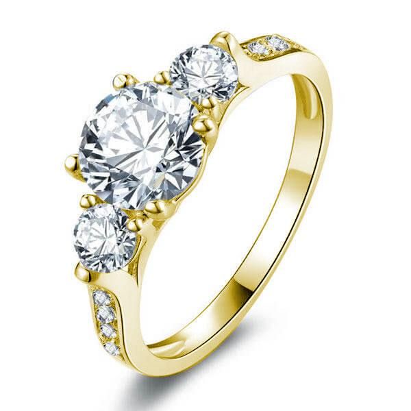 Classic Golden Three Stone Engagement Ring丨Italojewelry