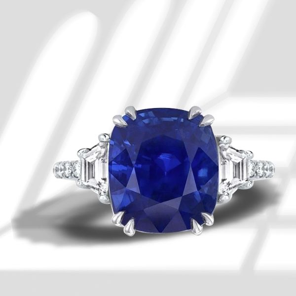NEW ARRIVAL 3 STONE 4CT CUSHION CUT BLUE SAPPHIRE & CZ .925 Sterling Silver 5-10