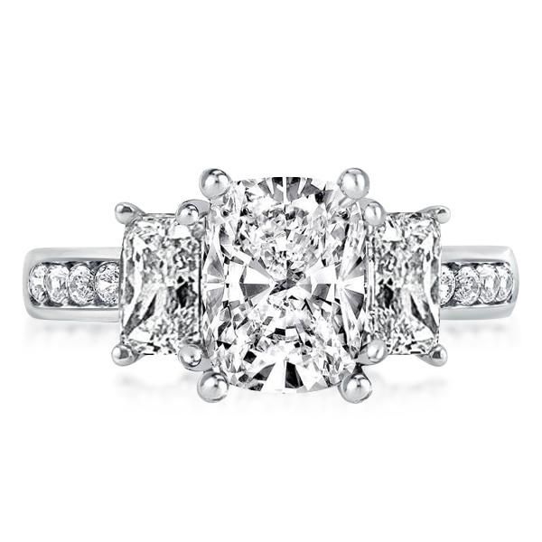 Three Stone Cushion Cut Engagement Ring