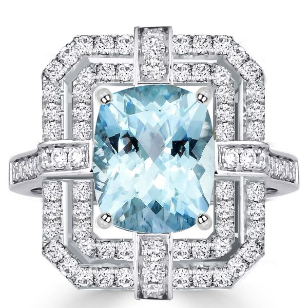 Cushion Cut Aquamarine Engagement Ring