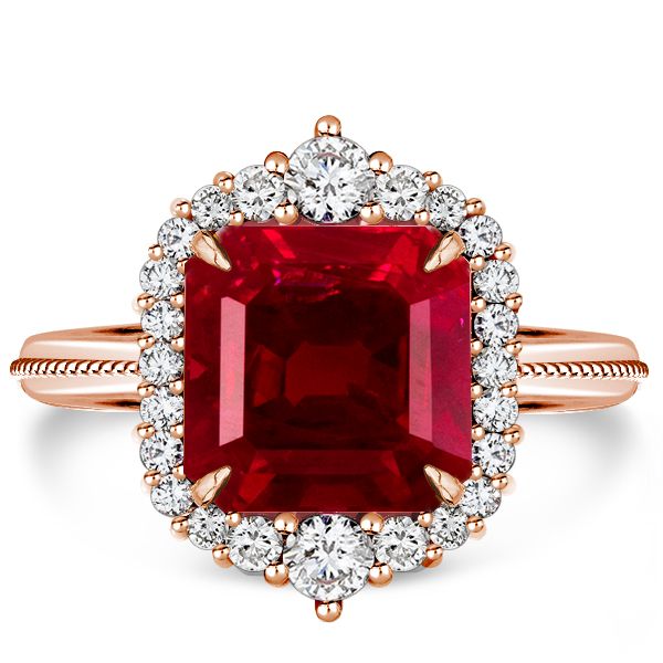 Diamond Ring with Rubies | Asscher Cut Diamond Engagement Ring | Handmade  in London