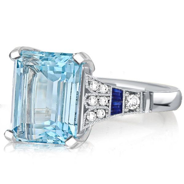 Emerald Cut Aquamarine Engagement Ring