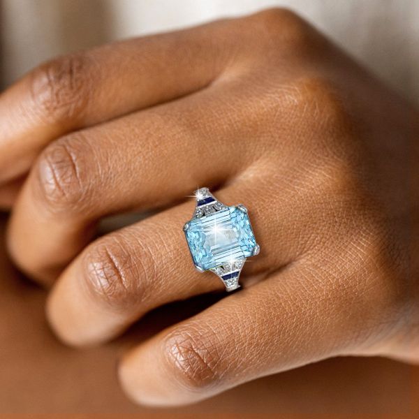 Emerald Cut Aquamarine Engagement Ring