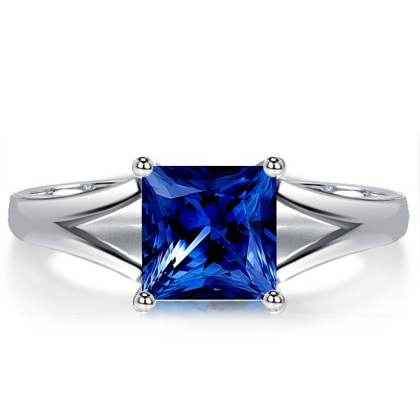 Kamella Ring with Princess cut Sapphire, SI Diamond | 1.08 carats Square  Sapphire Solitaire Ring in 14k White Gold | Diamondere