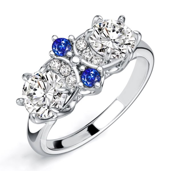 Sterling Silver Natural Blue Sapphire & Diamond Ring - Indian Sapphire, Size 7, Anniversary Or Engagement Style - View #4