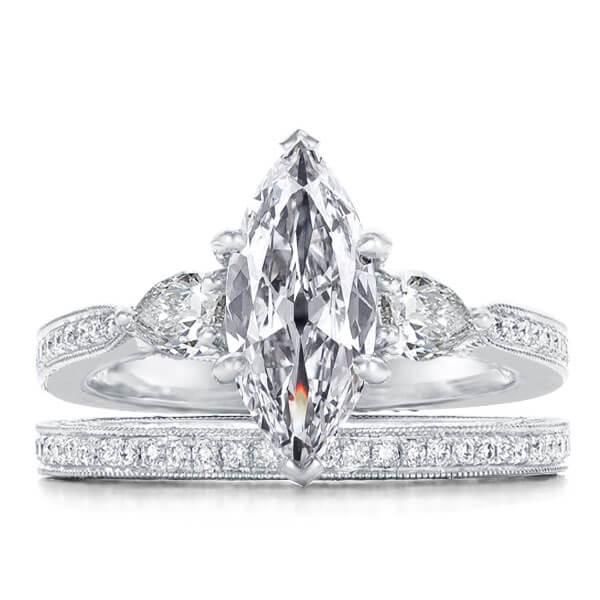 marquise engagement ring with wedding band