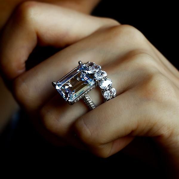 Inexpensive Bridal Sets Classic Emerald Created White Sapphire Bridal Set