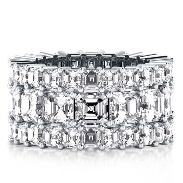 Italo Triple Row Asscher Created White Sapphire Wedding Band