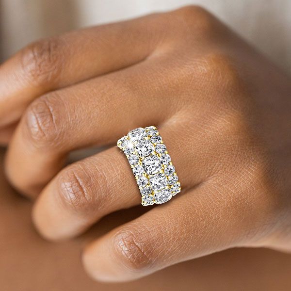 Yellow Gold Multi Row Cushion Cut Eternity Wedding Band