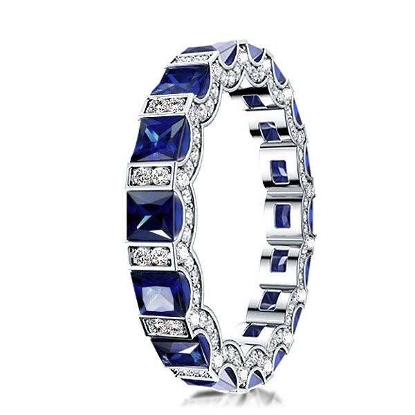 Round & Princess Cut Blue Wedding Band For Women丨Italojewelry