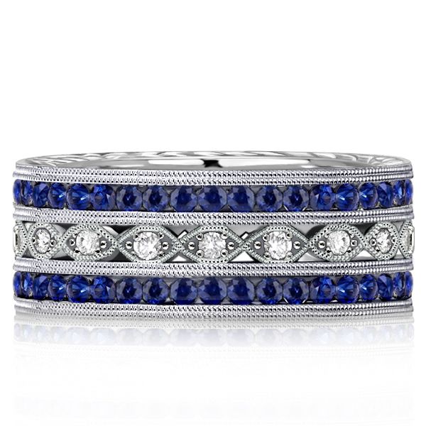 Antique Milgrain Blue Sapphire Eternity Wedding Band For Women | Italo ...