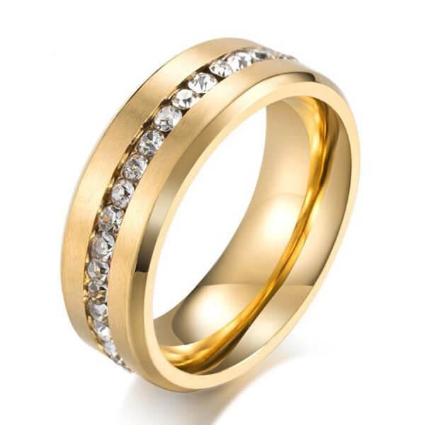 Matte Gold Mens Wedding Band, White Sapphire Titanium Steel Men's ...