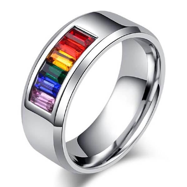 Rainbow Color Wedding Band,Men's Rainbow Color Wedding Band