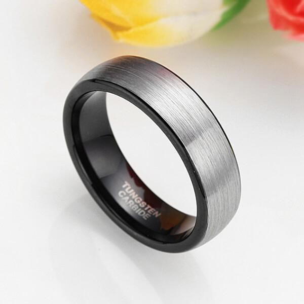 Two Tone Black & White Tungsten Steel Men's Wedding Band 