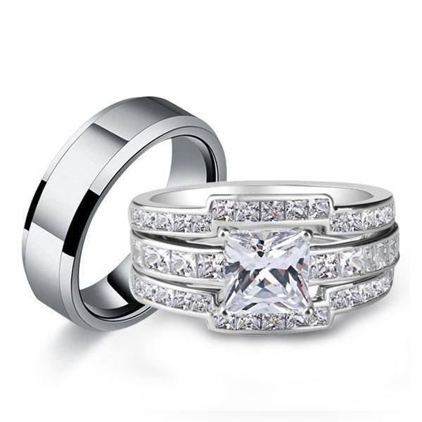 Italo Solitaire Ring Set Wedding Ring Sets His and Hers