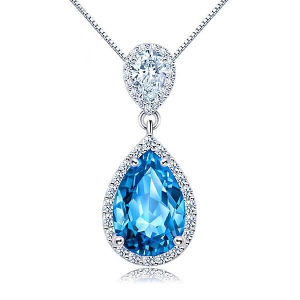 3.00ct Pear Cut Pink Diamond Halo Pendant, Bridal Diamond Necklace, 925  Silver