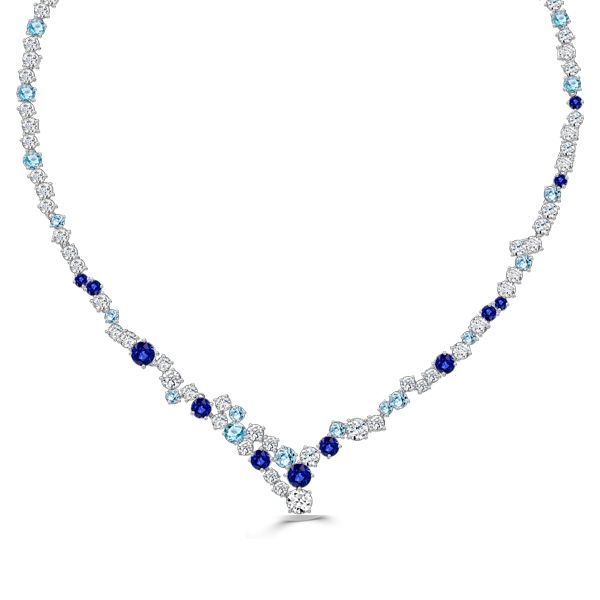 No heat fancy sapphire necklace in 18k yellow gold. | AHEE Jewelers