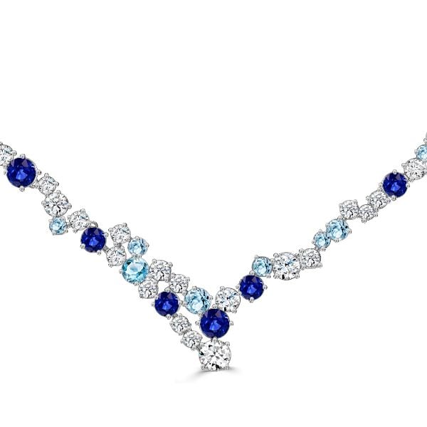 Blue Sapphire Tennis Necklace In Sterling Silver | Italo Jewelry
