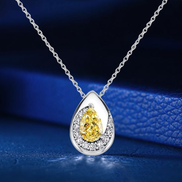 Italo Swirl Design Yellow Topaz Pear Cut Pendant Necklace