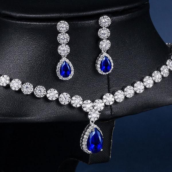 Classic Created Sapphire Necklace Earring Set