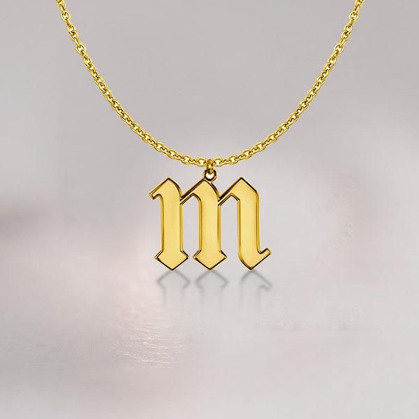 14k Gold Old English Initial Necklace丨italojewelry