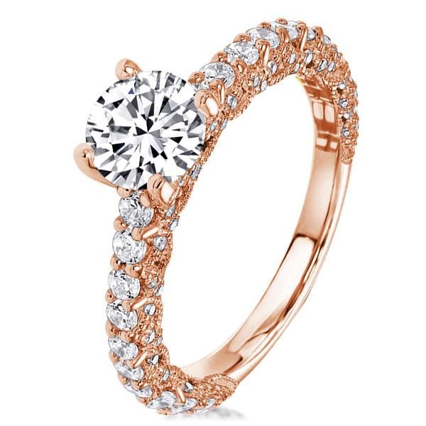 Milgrain Peg Head Rose Gold Round Engagement Ring